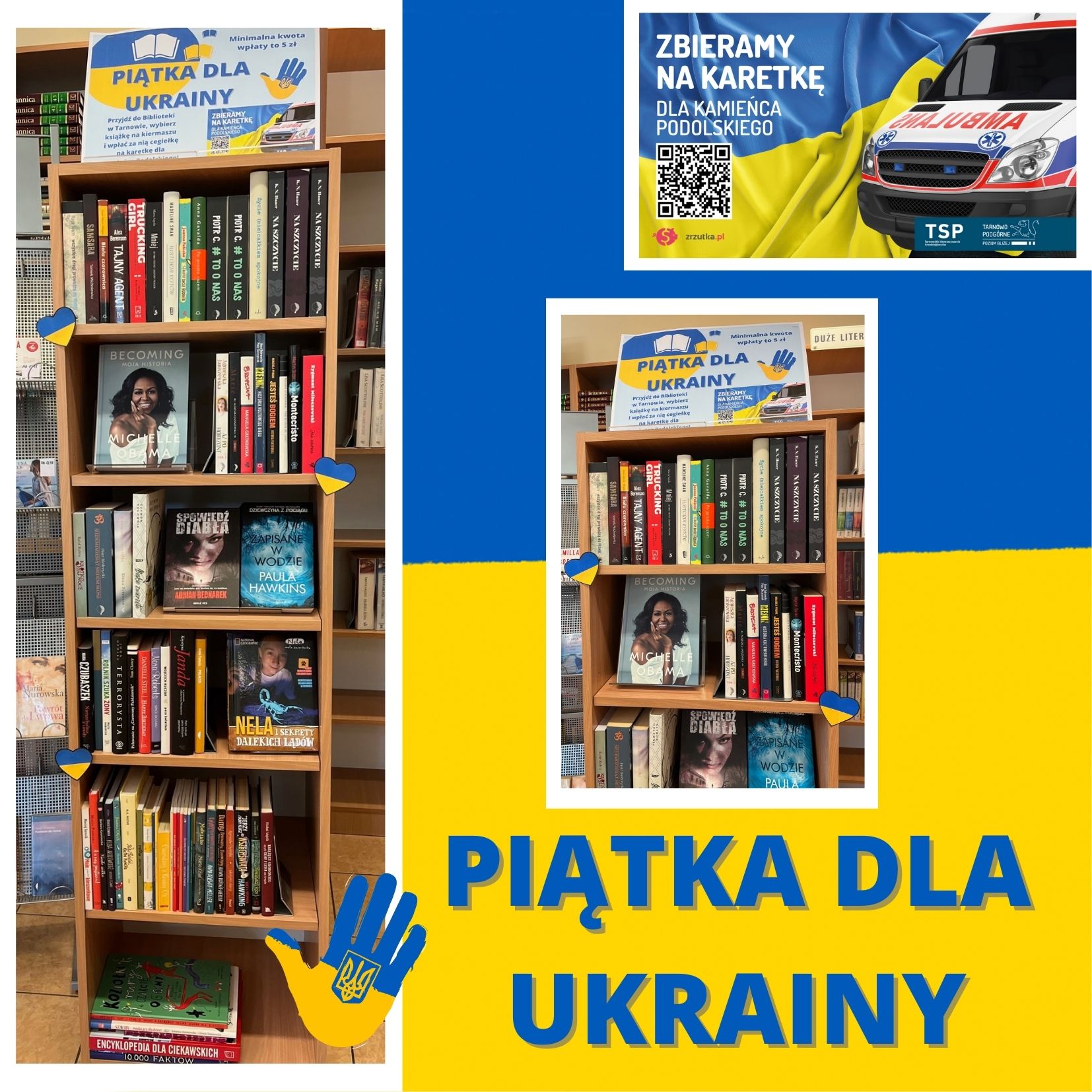 Regał z książkami na akcje Piątka dla Ukrainy